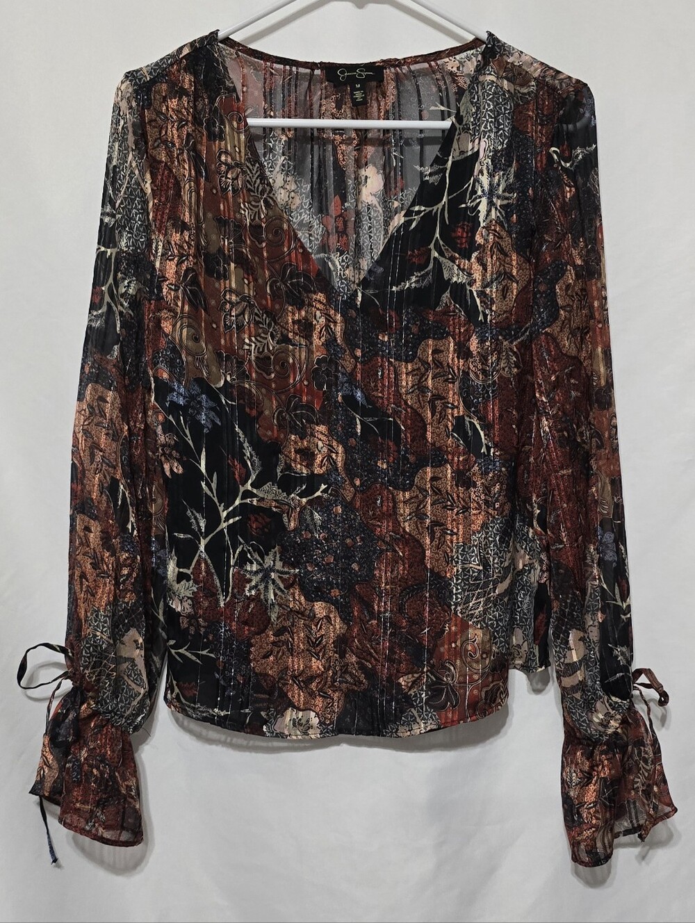 Jessica Simpson Aurora Blouse Autumn Memories Floral Boho Shimmer Top M